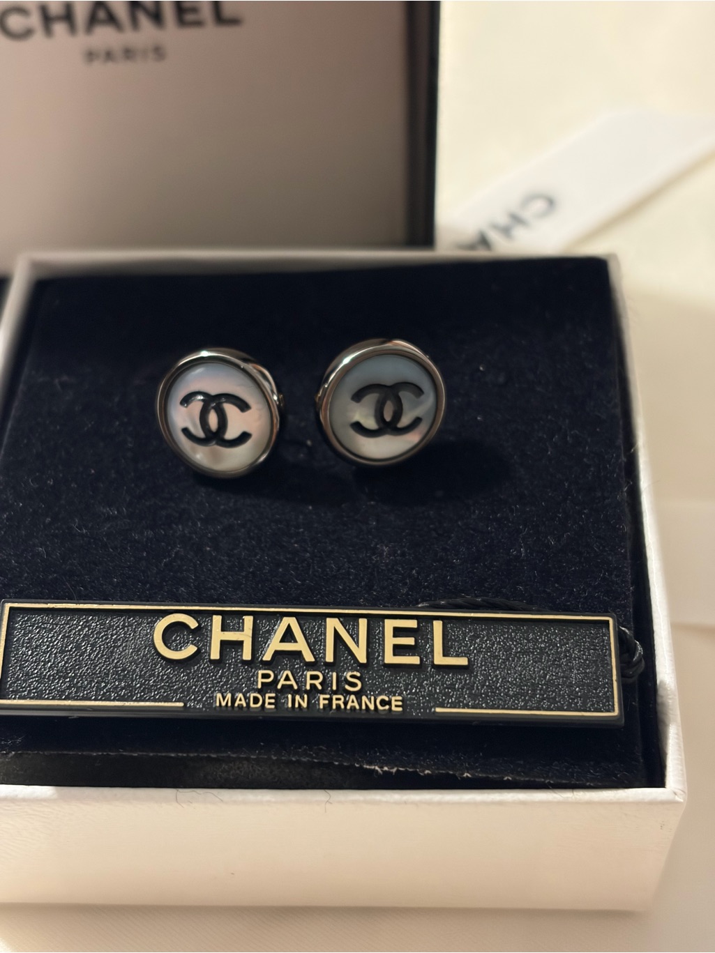 Authentic Chanel Coco Mark Shell Stud Earrings 98p